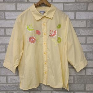 Breckenridge Plaid Button Down Shirt with Citrus Fruits Yellow White 1X